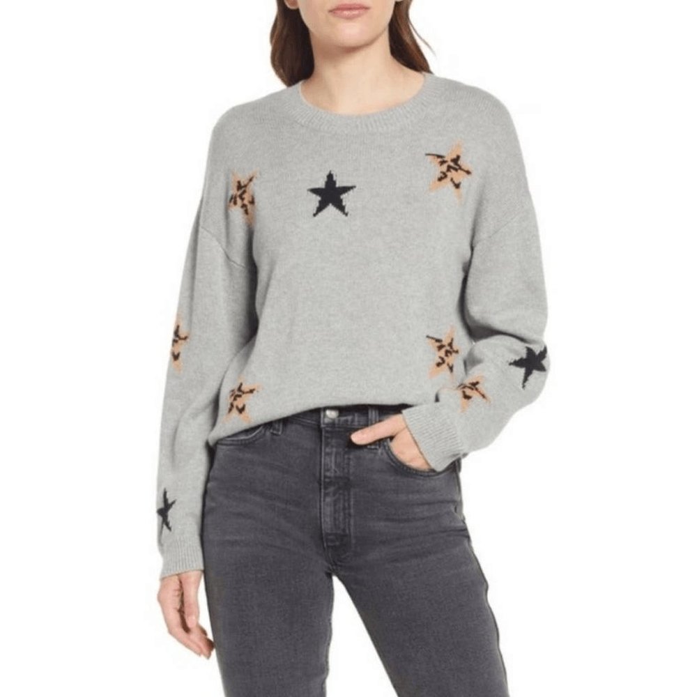 Rails Gray Star Pattern Sweater